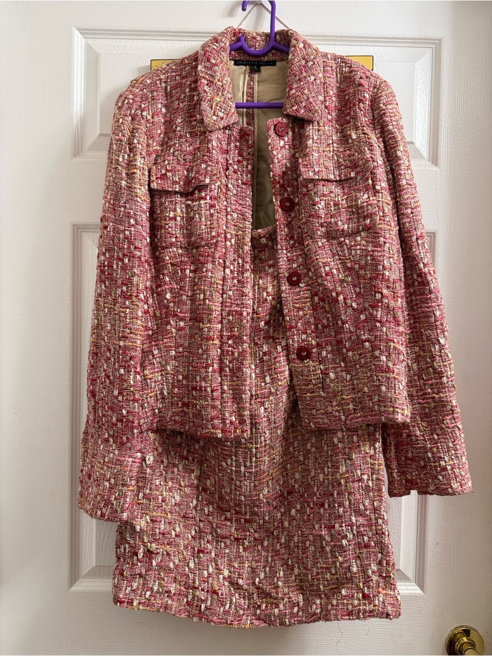 Lafayette 148 New York Pink Multicolor Tweed Jacket and Skirt Set